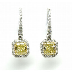 A 2=2.09cts Radiant Fancy Yellow Diamond (GIA) Earrings set