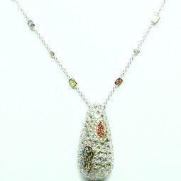 1=2.00ct Pear Fancy Grayish Yellowish Green VVS & 1=0.53ct Marquise Fancy Intense Orangy Pink Diamond Pendant.