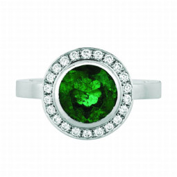 1.88 Round Emerald Ring set with 0.47 White Diamonds.