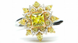 A 1.02ct Radiant Shaped Fancy Intense Yellow Diamond Set In A Combination Of 18K White and Yellow Gold Ring