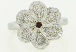 The Flower Ring- A 0.05 Round Shaped Brownish-Reddish-Orangey Diamond Set In 14K White Gold Ring