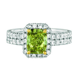 A 1.75ct Cushion Shaped Fancy Deep Greenish-Yellow VS2 Diamond Set In 18K White Gold Ring