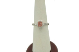 A 0.92ct Radiant Shape Light orangy PinkDiamond Ring set