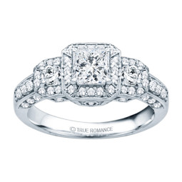 Rm1113-14k White Gold Princess Cut Diamond Vintage Style Engagement Ring