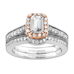 Rm1319e-14k White Gold Emerald Cut Halo Diamond Vintage Engagement Ring