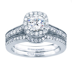 Rm1319r -14k White Gold Round Cut Halo Diamond Vintage Engagement Ring