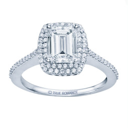 Rm1025e-14k White Gold Emerald Cut Double Halo Diamond Engagement Ring