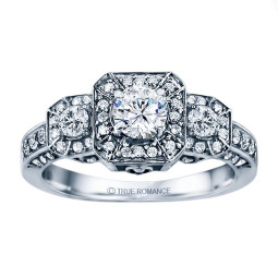 Rm1113r-14k White Gold Round Cut Diamond Vintage Style Engagement Ring