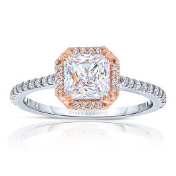 Rm1309ptt-14k Rose Gold Princess Cut Halo Diamond Engagement Ring