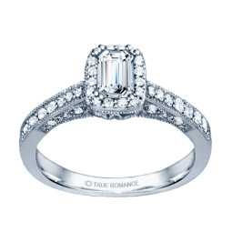 Rm1319e-14k White Gold Emerald Cut Halo Diamond Vintage Engagement Ring