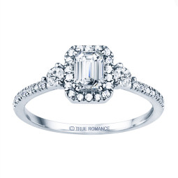 Rm1345e-14k White Gold Emerald Cut Halo Diamond Engagement Ring