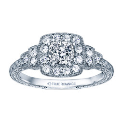 Rm1360cu -14k White Gold Cushion Cut Halo Diamond Vintage Engagement Ring