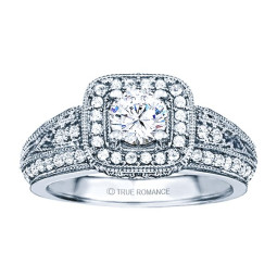 Rm1377-14k White Gold Vintage Engagement Ring
