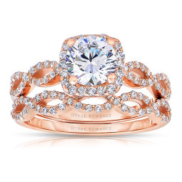 Rm1390r_set -14k Rose Gold Round Cut Halo Diamond Infinity Engagement Ring