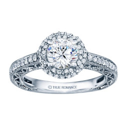 Rm1403 -14k White Gold Round Cut Double Halo Diamond Vintage Engagement Ring