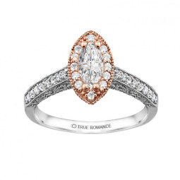 Rm1430m -14k White Gold Marquise Cut Halo Diamond Vintage Engagement Ring