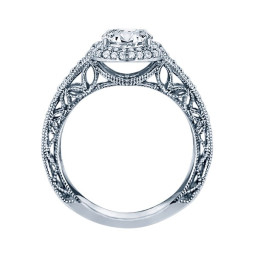 Rm1434r -14k White Gold Round Cut Double Halo Diamond Vintage Engagement Ring