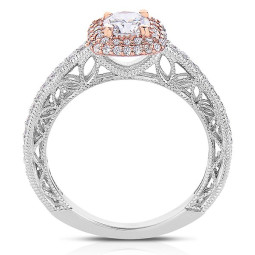 Rm1434rrs -14k Rose Gold Round Cut Double Halo Diamond Vintage Engagement Ring