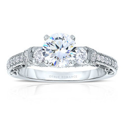 Rm1446 -14k White Gold Round Cut Diamond Vintage Engagement Ring