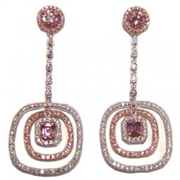 Pink Argyle and White Diamond Earrings