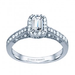 Rm1319e-14k White Gold Emerald Cut Halo Diamond Vintage Engagement Ring